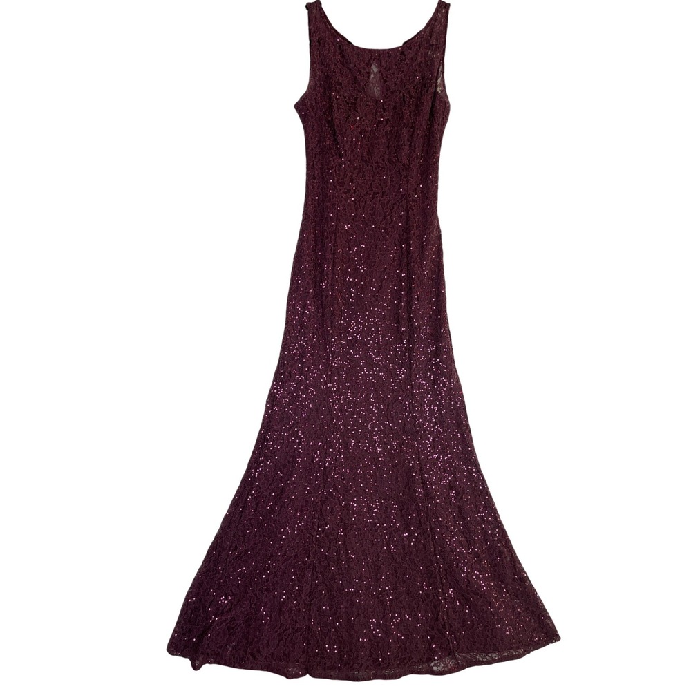 Ignite Evenings‎ New York Plum Lace Sequin Sleeveless Gown Formal Party Dress 6
